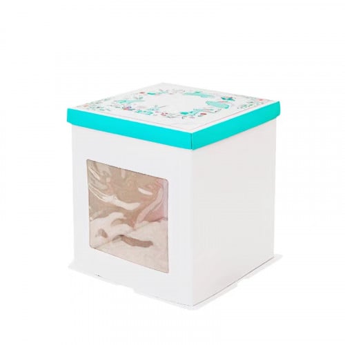 علب كيك مرتفعة بنافذة و قاعدة و غطاء سماوي ( 10 حب...