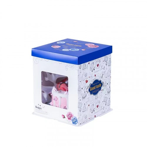 علب كيك مرتفعة بنافذة و قاعدة برسومات من الجانب و...