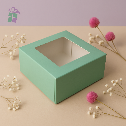 علب كيك مربع بنافذه عدة الوان