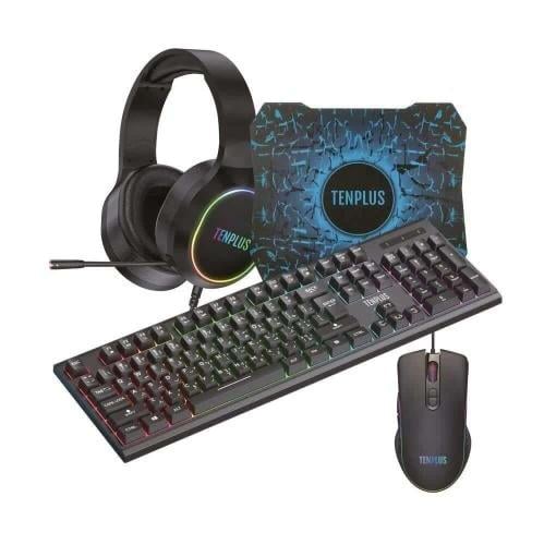 TENPLUS - مجموعة كيبورد وماوس للالعاب باضاءة مع سم...
