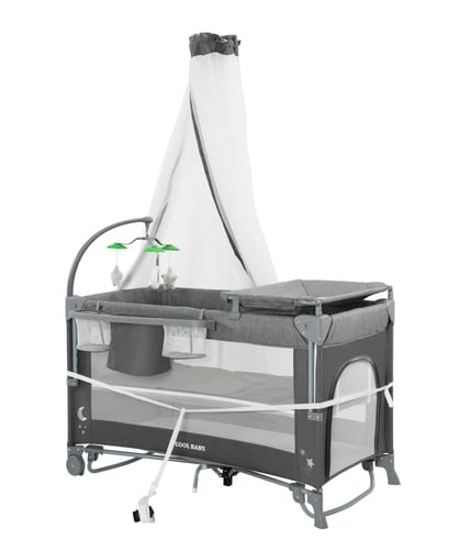 سرير ومحبس اطفال بناموسية وألعاب + طاولة تغيير