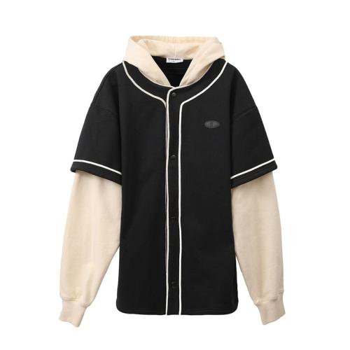 Casual baseball jacket with button closure & black...