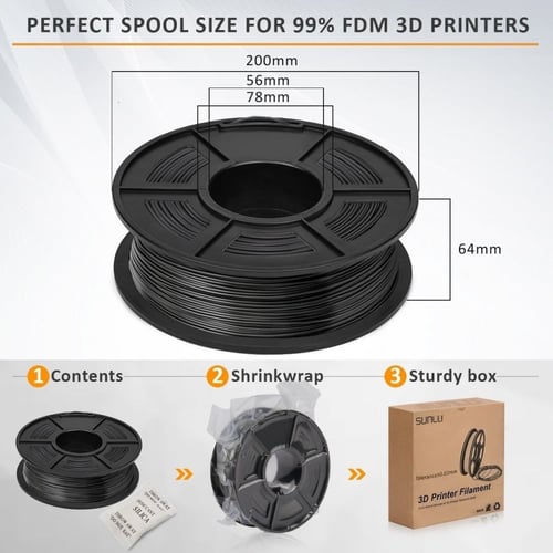 SUNLU PLA (Black) 3D Printing Filament 1.75Ø, 1kg