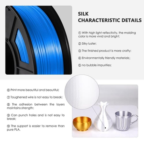SUNLU Silk PLA+ (Blue) 3D Printing Filament 1.75Ø,...
