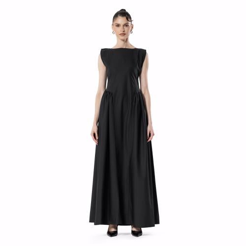 Gathered Linen Flow – BLACK