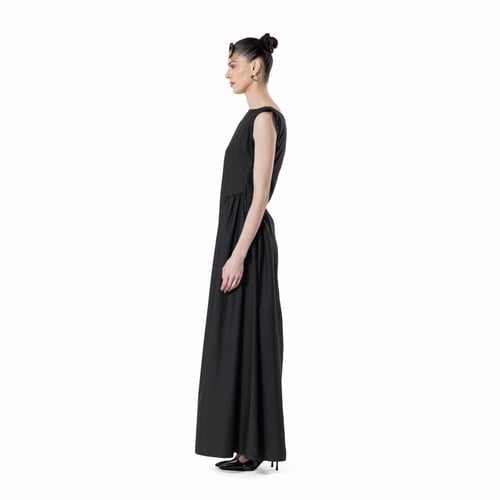 Gathered Linen Flow – BLACK