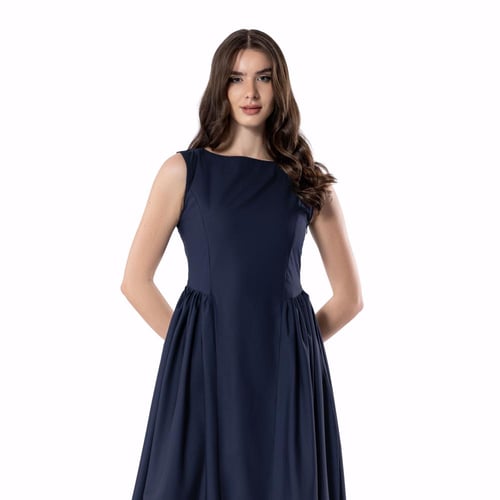 Gathered Linen Flow – NAVY