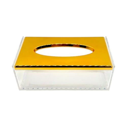 علبة منديل أكرليك شفاف بغطاء ذهبي