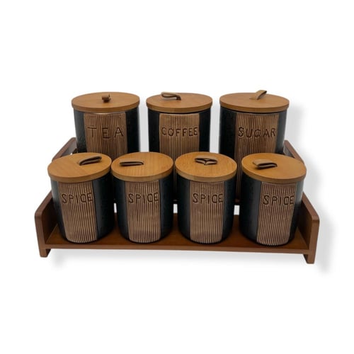 علب بهارات 7 قطع مع ستاند خشبي