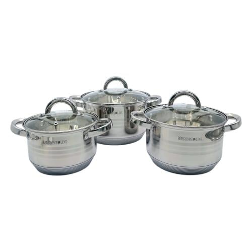 طقم قدور استيل 6 قطع مع غطاء قزاز