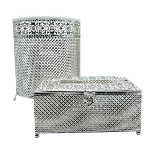 سلة مع علبة منديل فضي