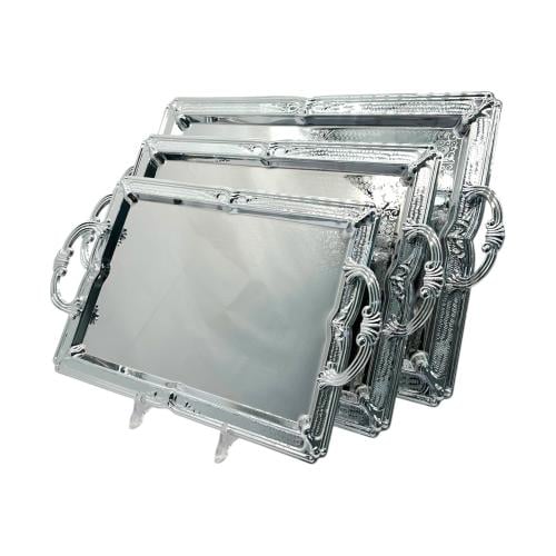 صواني تقديم لون فضي 3 قطع