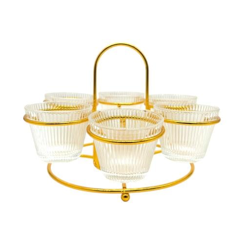 ستاند فناجيل قهوة ذهبي مع 6 فناجيل