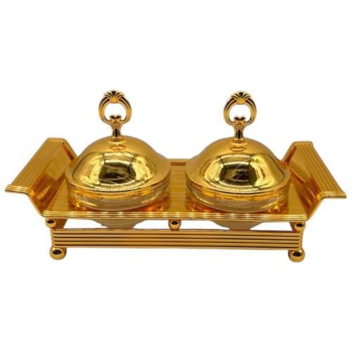 صحن تقديم ذهبي قسمين كبير