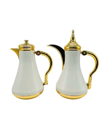 طقم ترامس شاي وقهوة الأصالة ابيض ذهبي