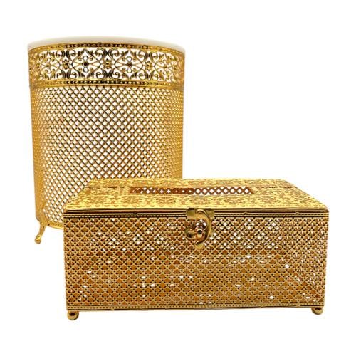سلة مع علبة منديل ذهبي