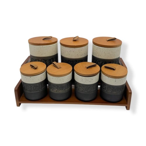 علب بهارات 7 قطع مع ستاند خشبي