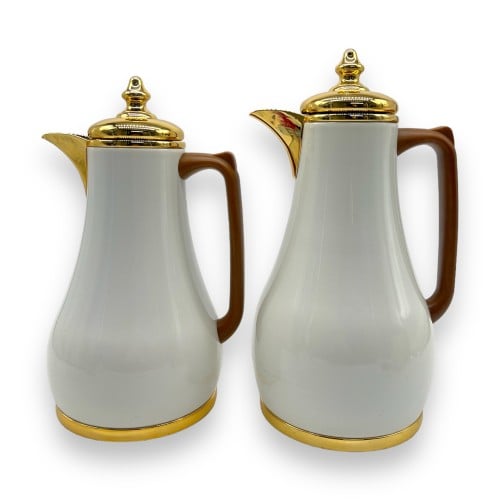 طقم ترامس كارينا ابيض ذهبي يد خشب