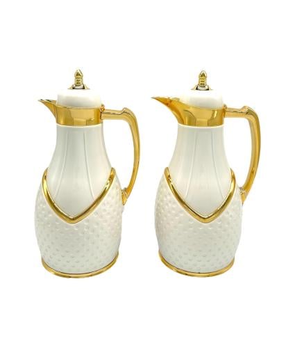 طقم ترامس شاي وقهوة أشواق ابيض ذهبي