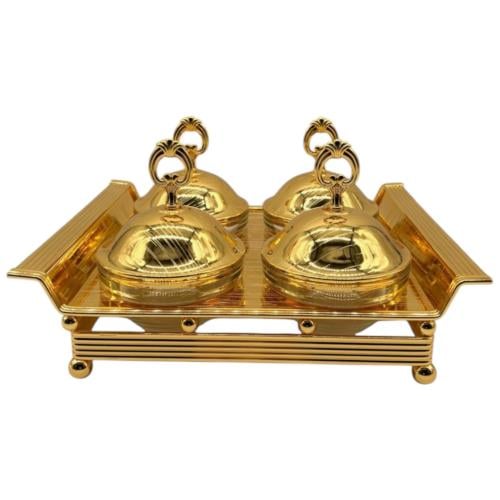 صحن تقديم ذهبي 4 أقسام كبير