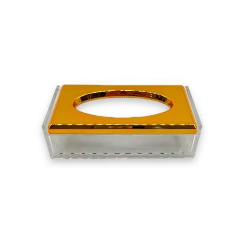 علبة منديل أكرليك صغير شفاف بغطاء ذهبي