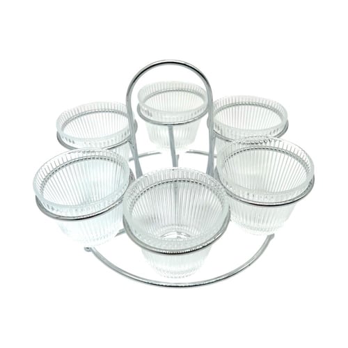 ستاند فناجيل قهوة فضي مع 6 فناجيل