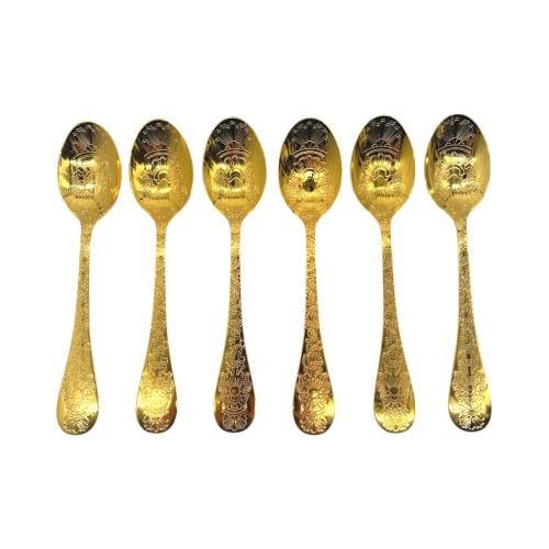 طقم ملاعق شاي ذهبي مزخرف 6 قطع