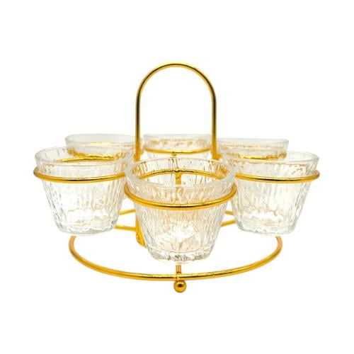 ستاند فناجيل قهوة ذهبي مع 6 فناجيل