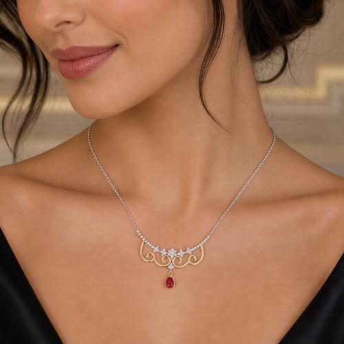 عقد الماس برلنت وجحر روبي على ذهب ابيض و روز W699-...
