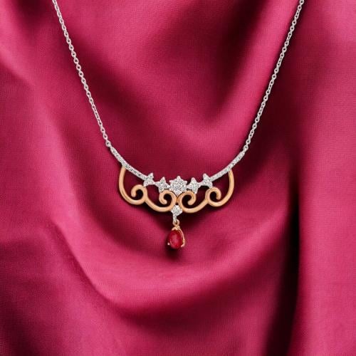 عقد الماس برلنت وجحر روبي على ذهب ابيض و روز W699-...