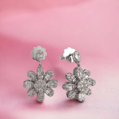 حلق الماس باقيت وبرلنت على ذهب ابيض W758-25