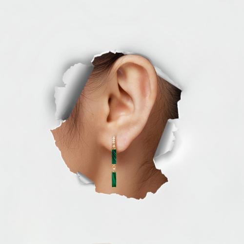 حلق الماس برلنت وحجر ملاكايت على ذهب اصفر w751-39