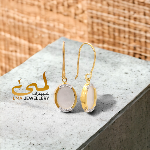 حلق الماس برلنت وحجر صدف على ذهب اصفر W756-4