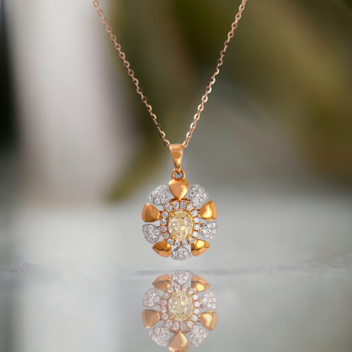 عقد الماس برلنت وحجر فانسي على ذهب ابيض و روز W774...