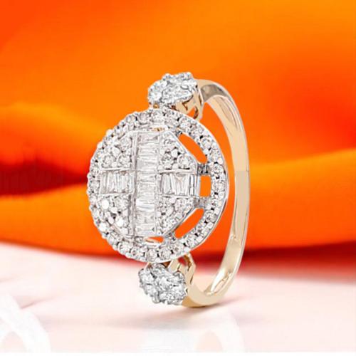 خاتم الماس باقيت وبرلنت على ذهب اصفر W783-237