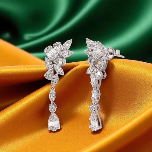 حلق الماس باقيت وبرلنت على ذهب ابيض W796-32