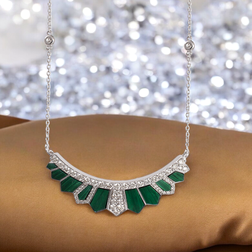 عقد الماس برلنت وحجر ملاكايت على ذهب ابيض W760-172