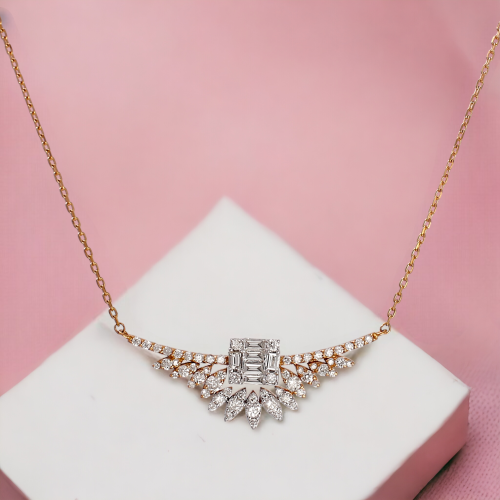 عقد الماس باقيت وبرلنت على ذهب ابيض وروز w684-60