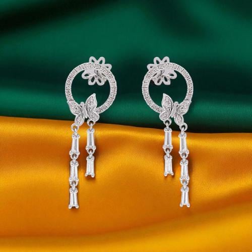 حلق الماس باقيت وبرلنت على ذهب ابيض W758-38