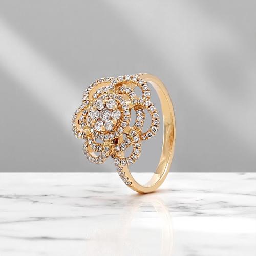 خاتم الماس وبرلنت على ذهب اصفر W549-297