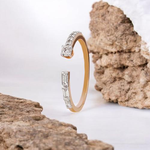 خاتم الماس باقيت وبرلنت على ذهب روز W758-98