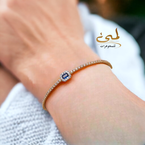 اسوارة الماس وحجر زفير على ذهب اصفر w751-24