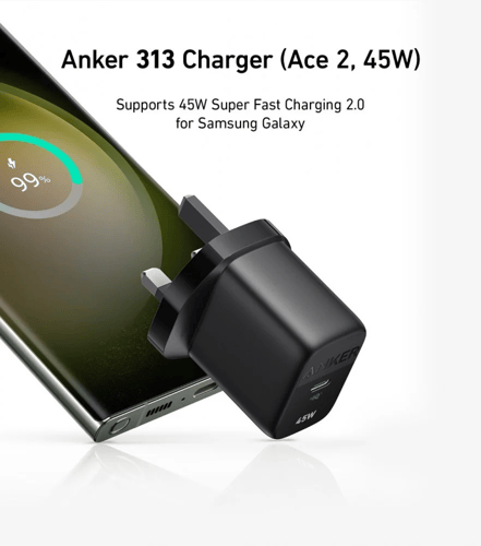 شاحن جداري انكر 313 منفذ تايب سي بقوة 45 واط اسود