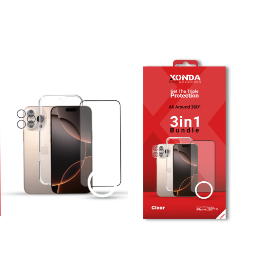 بكج زوندا للايفون 16برو ثلاثة في واحد- حماية شفافه