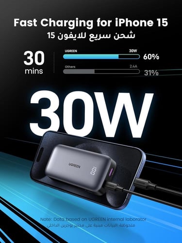شاحن متنقل بمنفذ PD ومنفذ USB بسعة 10000MAH بقوة 3...