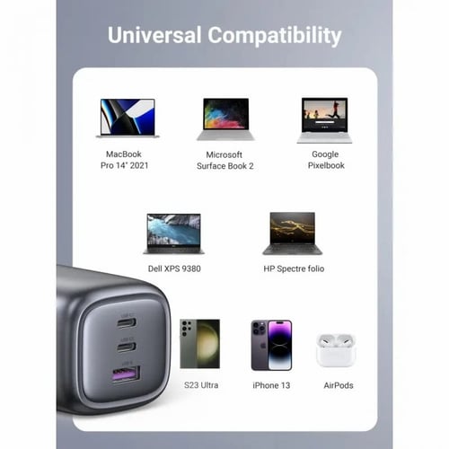 يوجرين شاحن جداري نكسود بمنفذين PD وبمنفذ USB بتقن...