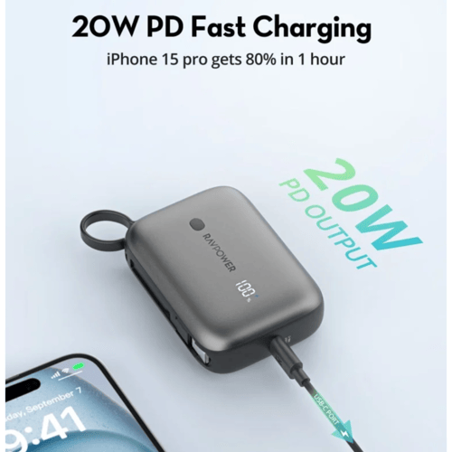 بطارية راف باور بقوة 20 واط بسعة 10000 ملي امبير م...