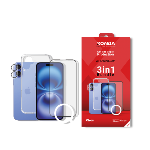 بكج زوندا للايفون 16بلس ثلاثة في واحد- حماية شفافه