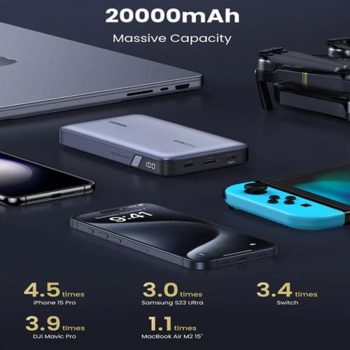 شاحن متنقل بمنفذين PD ومنفذ USB بسعة 20000MAH وبقو...