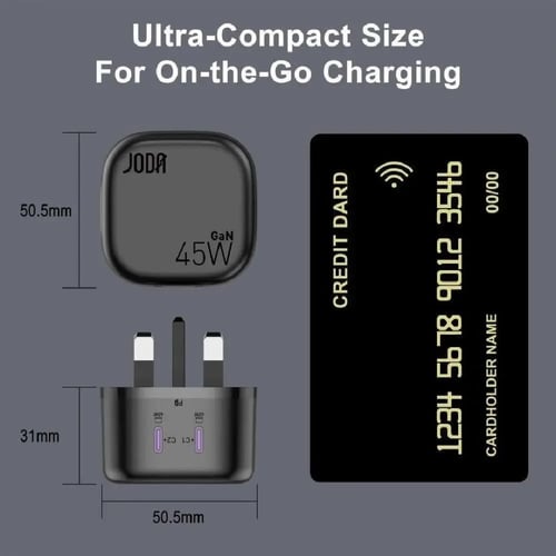 جودا - شاحن جداري بقوة 45 واط بمنفذين تايب سي شحن...